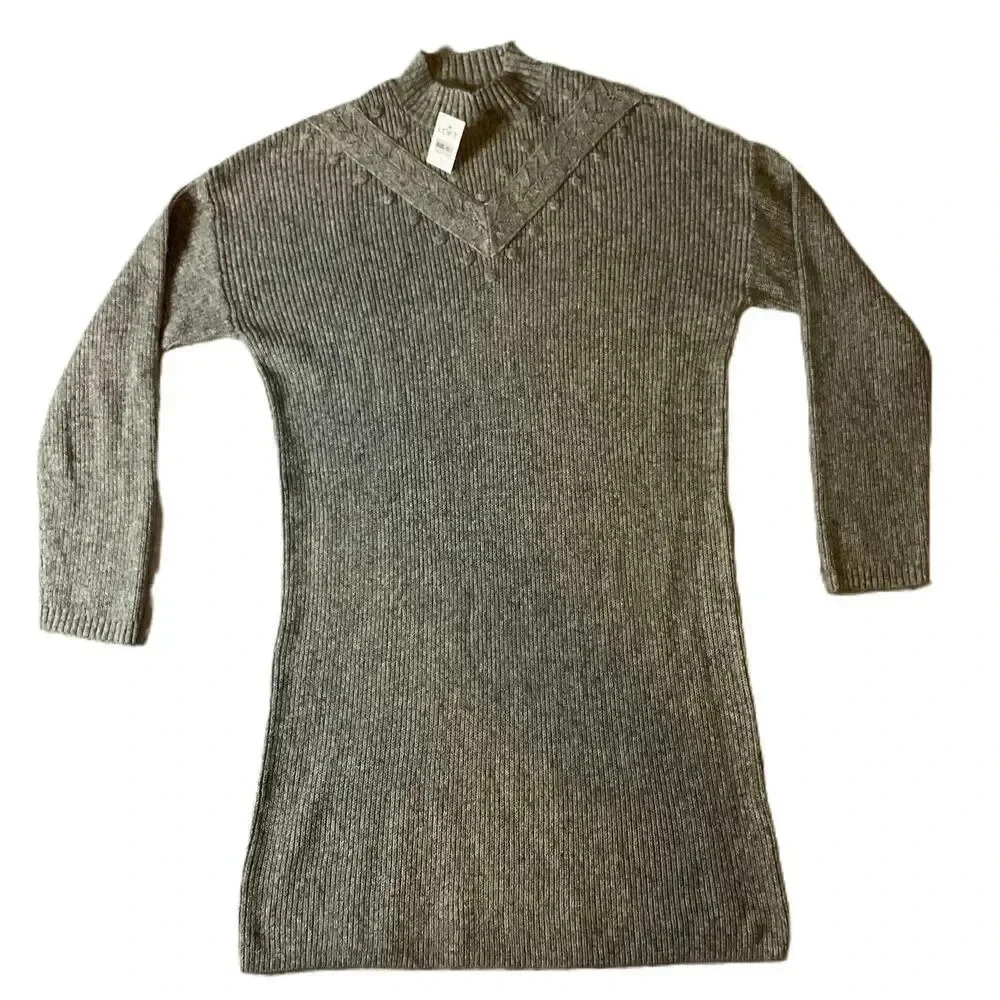 NWT LOFT Womens Grey Long Sleeve Ribbed Mock Neck Sweater Dress Size Large